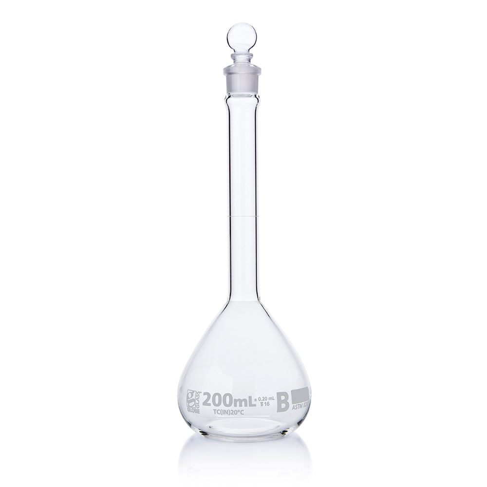 Globe Scientific Narrow Mouth Volumetric Flask 8250200 200 mL Borosilicate Glass
