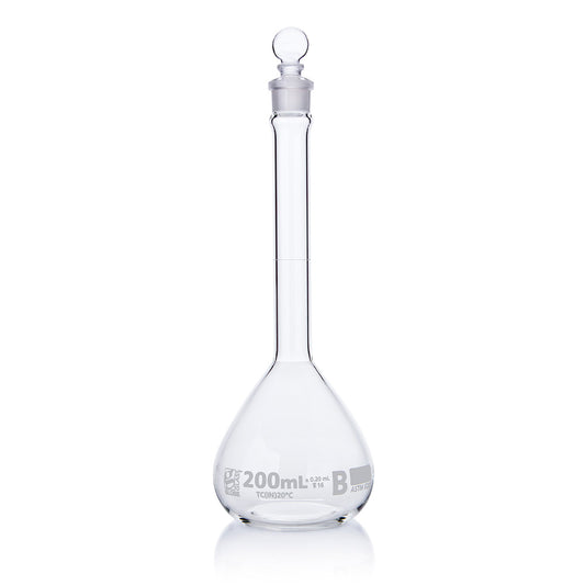 Globe Scientific Narrow Mouth Volumetric Flask 8250200 200 mL Borosilicate Glass