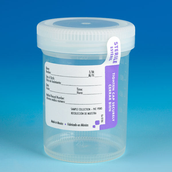 Globe Scientific 120mL Tite Rite Specimen Container Sterile Natural Cap