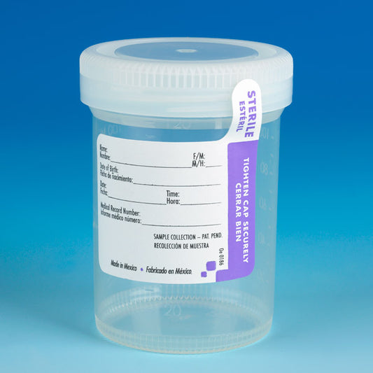 Globe Scientific 120mL Tite Rite Specimen Container Sterile Natural Cap