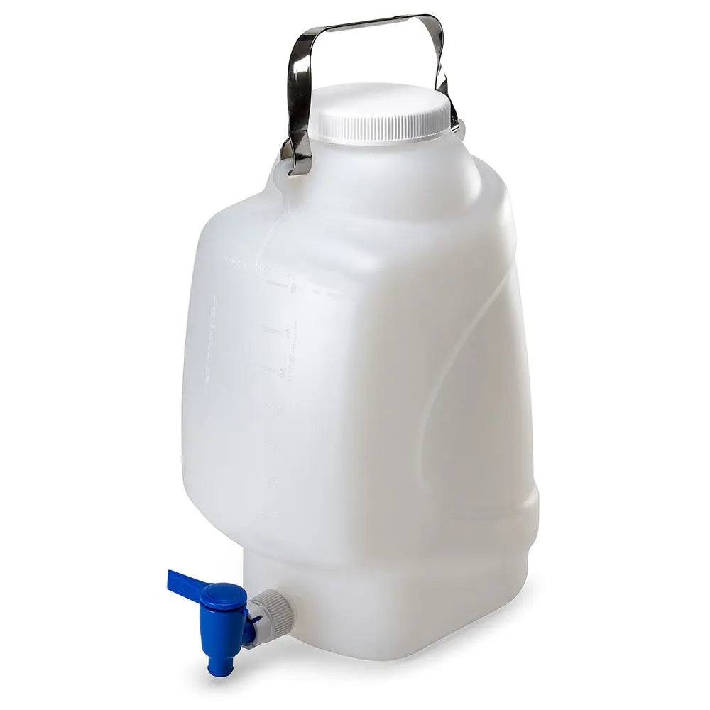 Globe Scientific Carboy, Rectangular with Spigot and Handle, PP, White PP Screwcap, 10 Liter, Molded Graduations, Autoclavable 7300010 Laboratory Equipment