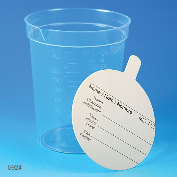 Specimen Containers, Graduated PP/PS — 4–6.5 oz, Pour Spout & Screw/Snap Cap, Case of 500 | Globe Scientific