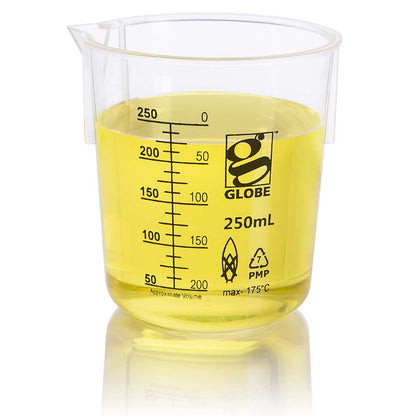 Globe Scientific Beaker, Diamond Essentials, Griffin Style, Low Form, Printed Graduations, Pmp, 6/Bag 250 mL