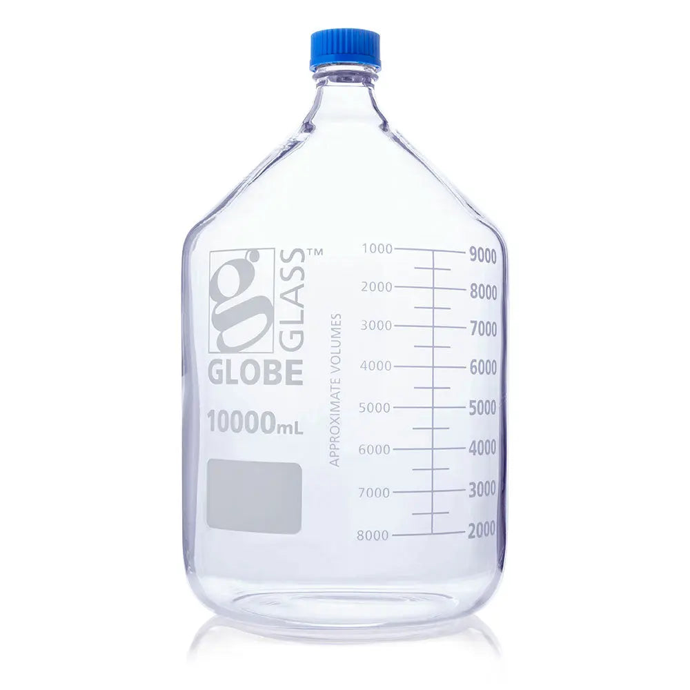 Globe Scientific Bottle, Media, Globe Glass, 10000mL, GL45 Screw Cap, Dual Graduations, 1/Box 810010K Laboratory Equipment