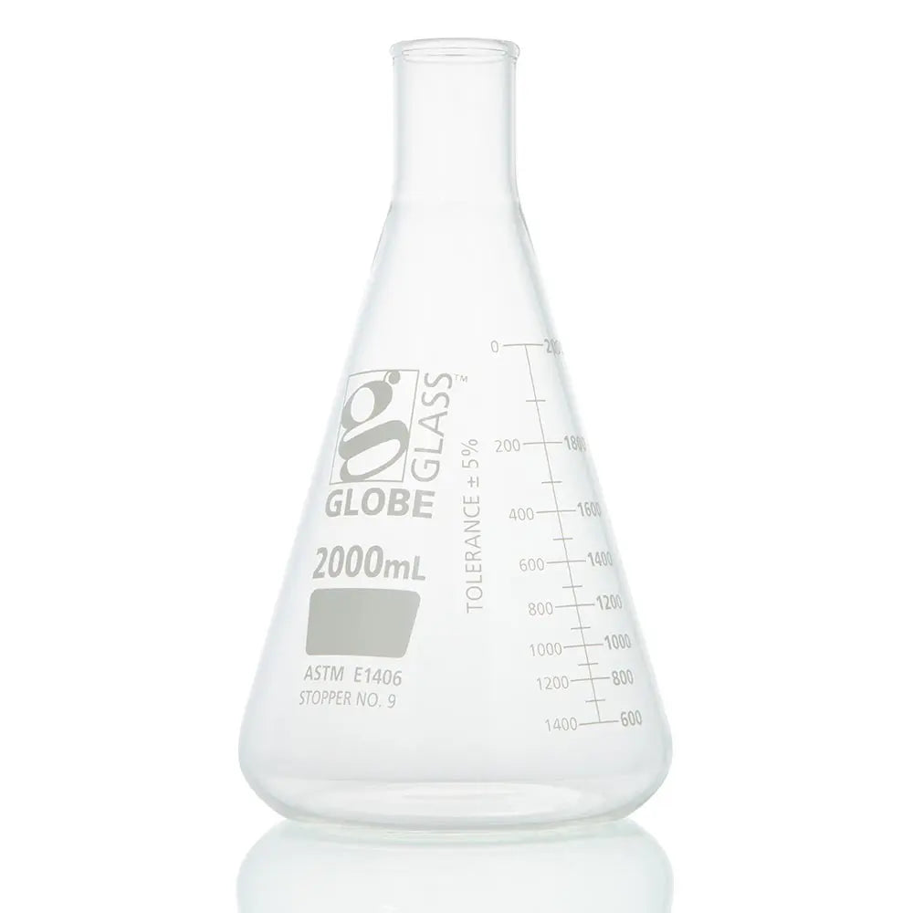 Erlenmeyer Flasks, Narrow Mouth Borosilicate Glass, Heavy Duty ASTM E1406 — 1L–4L, 1/Pack | Globe Scientific