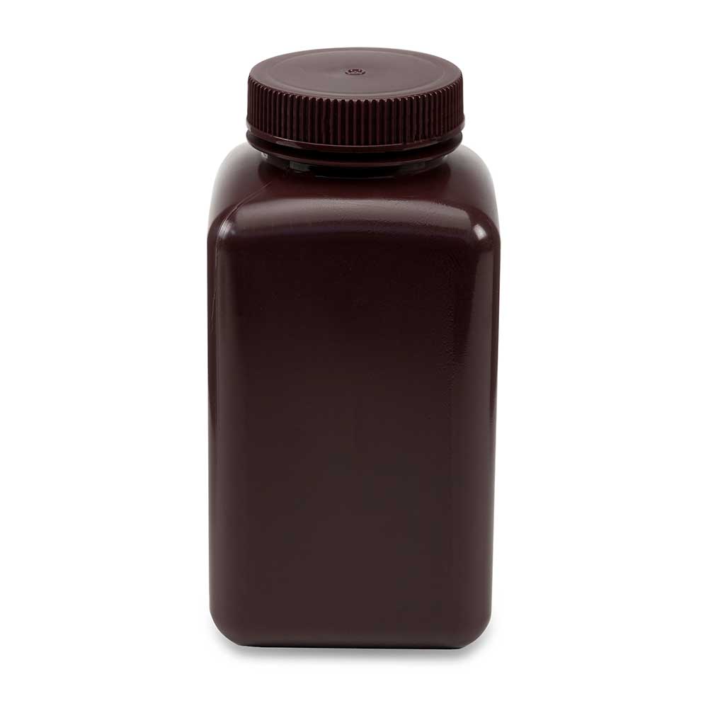 Globe Scientific Bottle, Wide Mouth, Square, Amber Hdpe, Attached Pp Screw Cap, 6/Pack 1000 mL