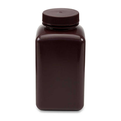 Globe Scientific Bottle, Wide Mouth, Square, Amber Hdpe, Attached Pp Screw Cap, 6/Pack 1000 mL