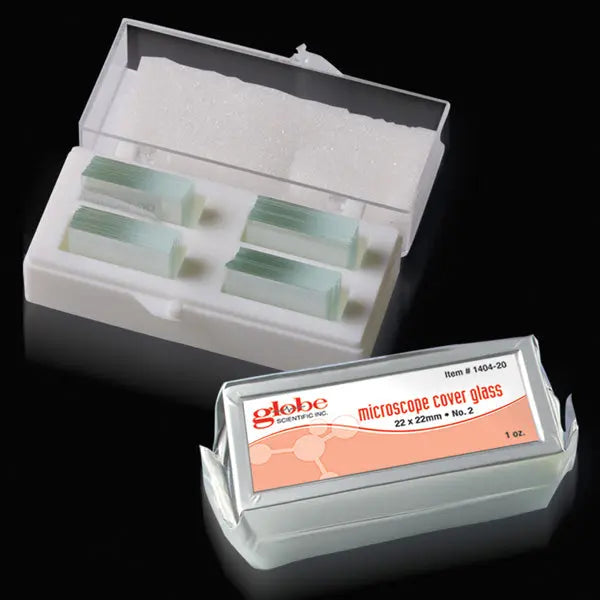 Microscope Cover Glass, Glass, #1/#1.5/#2 Thickness — 18×18 to 24×60 mm, 10 oz./Box | Globe Scientific