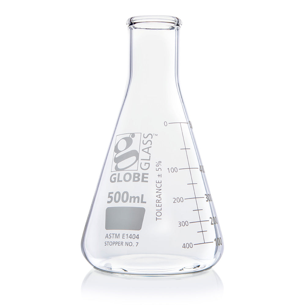 Globe Scientific Narrow Mouth Erlenmeyer Flask 8400500 500 mL Borosilicate Glass