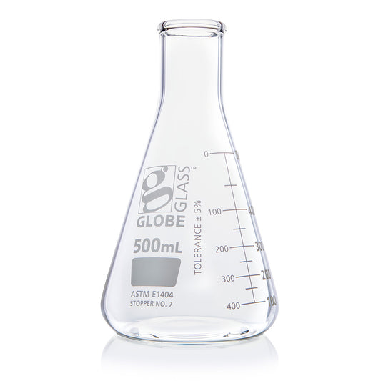Globe Scientific Narrow Mouth Erlenmeyer Flask 8400500 500 mL Borosilicate Glass
