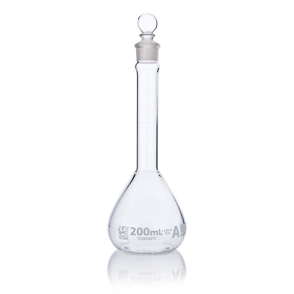 Globe Scientific Wide Mouth Volumetric Flask 8230200 200 mL Borosilicate Glass