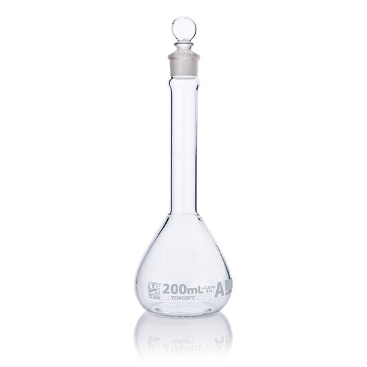 Globe Scientific Wide Mouth Volumetric Flask 8230200 200 mL Borosilicate Glass