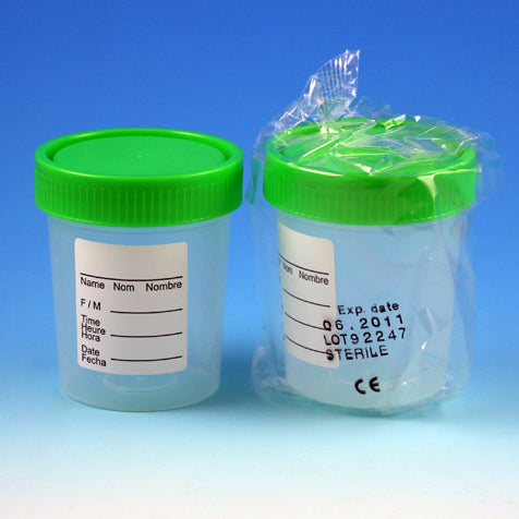 Globe Scientific 4oz Specimen Container Green Cap Sterile
