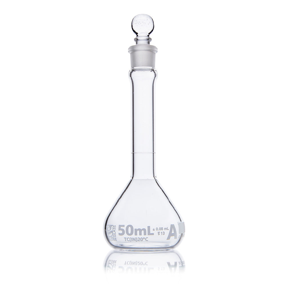 Globe Scientific Wide Mouth Volumetric Flask 8230050 50 mL Borosilicate Glass