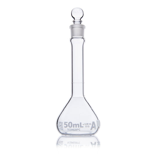 Globe Scientific Wide Mouth Volumetric Flask 8230050 50 mL Borosilicate Glass