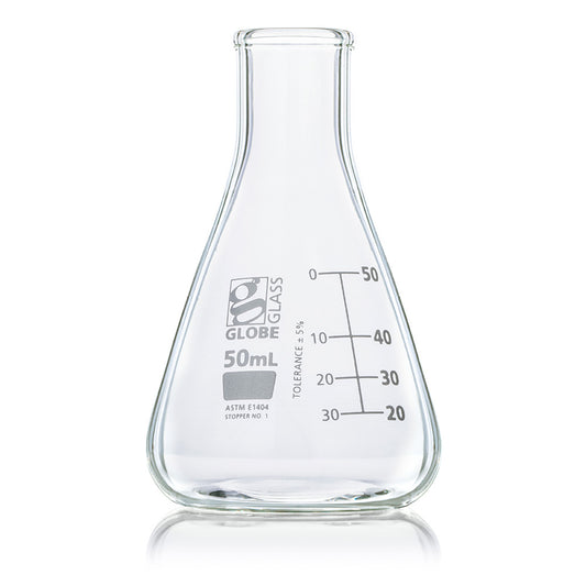 Globe Scientific Narrow Mouth Erlenmeyer Flask 8400050 50 mL Borosilicate Glass
