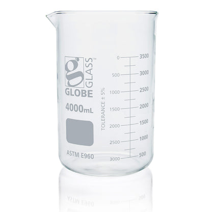 Globe Scientific Borosilicate Glass Beaker Globe Glass Low Form 10 mL to 4000 mL
