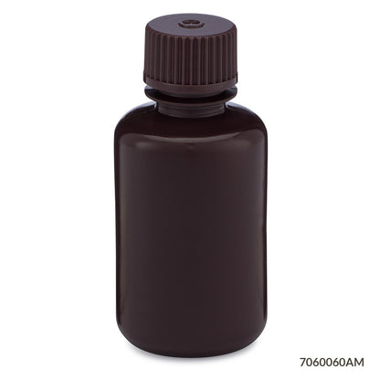 Globe Scientific Bottle, Narrow Mouth, Hdpe Bottle, Attached Pp Screw Cap, Amber, 12/Pack 30 mL to 500 mL