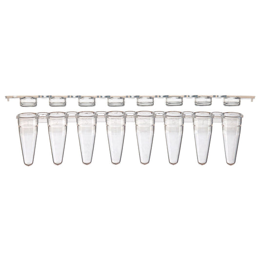 Globe Scientific 8-Strip Tubes, Low Profile, With Separate 8-Strip Clear Flat Caps 0.1 mL
