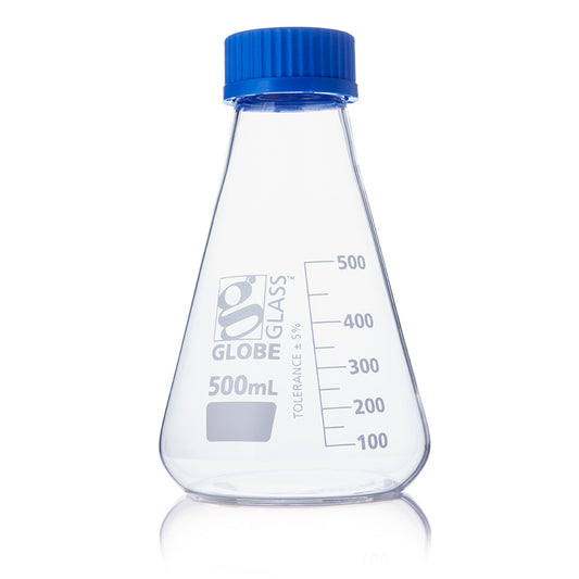 Globe Scientific GL45 Screw Cap Erlenmeyer Flask 8420500 500 mL Borosilicate Glass