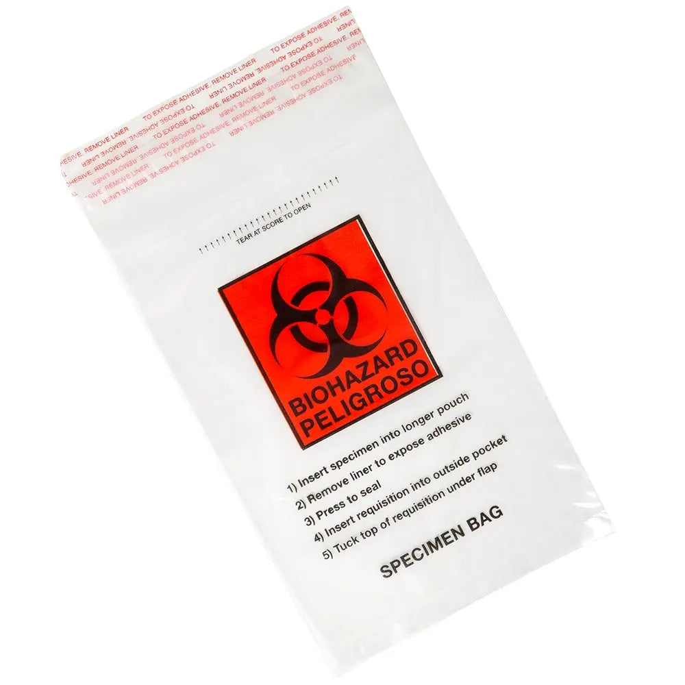 Globe Scientific Bag, Biohazard Specimen Transport, 6" x 10", Glue Seal with Document Pouch and Absorbent Pad 4923 Laboratory Equipment