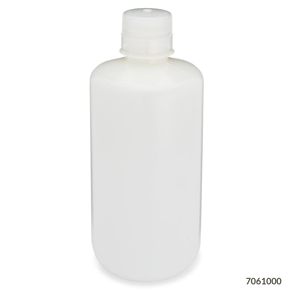 Globe Scientific Bottle, Narrow Mouth, Hdpe Bottle, Attached Pp Screw Cap, 6/Pack 1000 mL