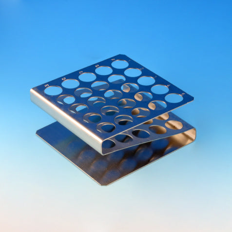 Globe Scientific stainless steel Z-rack 16mm 17mm 25-place and 50-place autoclavable