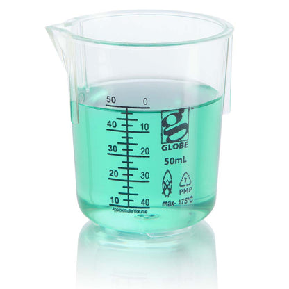 Globe Scientific Beaker, Diamond Essentials, Griffin Style, Low Form, Printed Graduations, Pmp, 12/Bag 50 mL to 100 mL