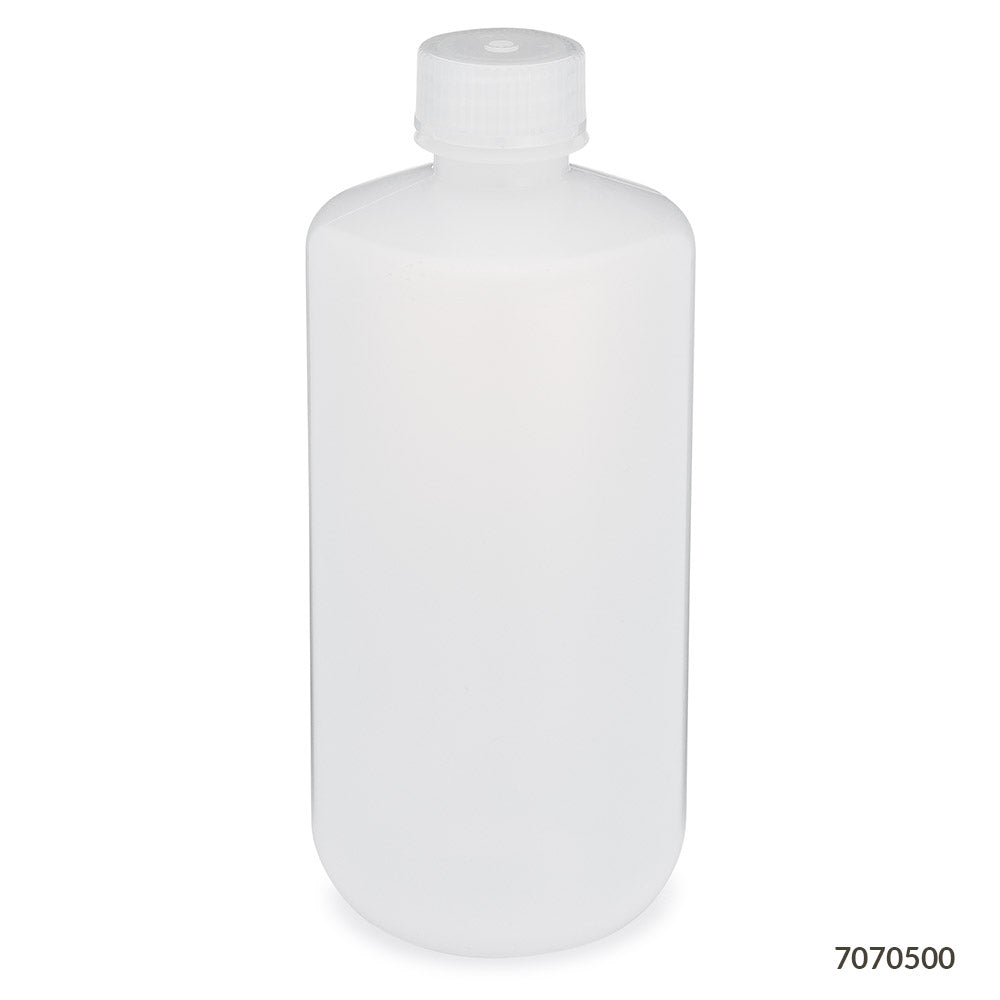 Globe Scientific Bottle, Narrow Mouth, Ldpe Bottle, Attached Pp Screw Cap, 12/Pack 30 mL to 500 mL
