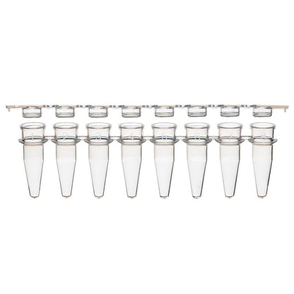 Globe Scientific 8-Strip Tubes, With Separate 8-Strip Clear Flat Caps 0.2 mL