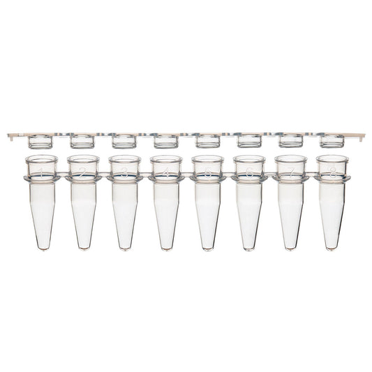 Globe Scientific 8-Strip Tubes, With Separate 8-Strip Clear Flat Caps 0.2 mL