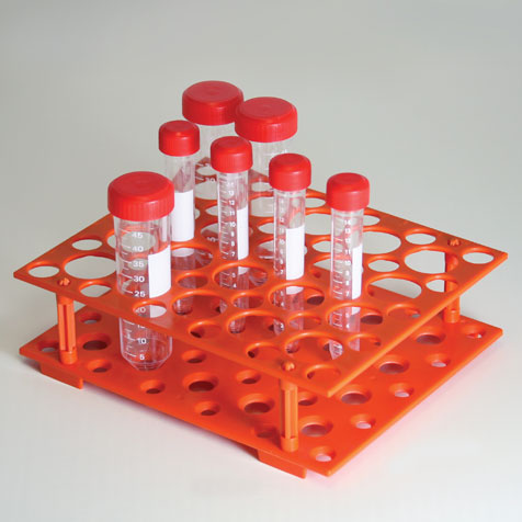 Globe Scientific 15mL 50mL centrifuge tube rack 50-place ABS orange flat pack dual format