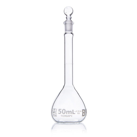 Globe Scientific Narrow Mouth Volumetric Flask 8250050 50 mL Borosilicate Glass