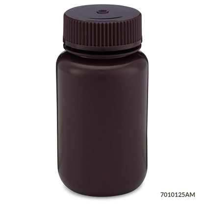 Globe Scientific Bottle, Wide Mouth, Hdpe Bottle, Attached Pp Screw Cap, Amber, 12/Pack 30 mL to 500 mL