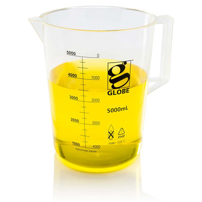 Globe Scientific Beaker With Handle, Diamond Essentials, Low Form, Printed Graduations, Pmp, 1/Bag 100 mL to 5000 mL