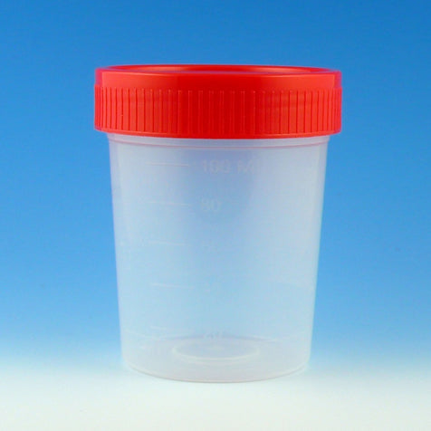 Globe Scientific 4oz Specimen Container Non-Sterile Red Cap