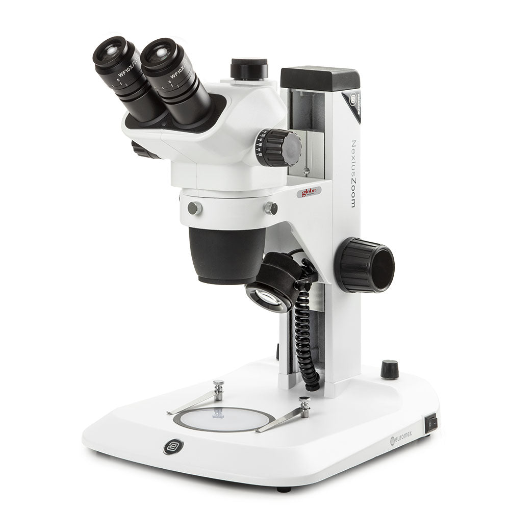 Trinocular Stereo Zoom Microscope, NexiusZoom EVO, 6.5x–55x, 0.65x–5.5x Objective — 6 Configurations, Sold Each | Globe Scientific