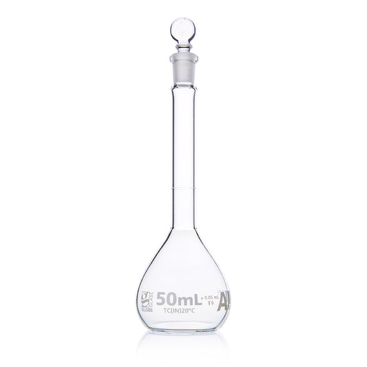 Globe Scientific Narrow Mouth Volumetric Flask 8200050 50 mL Borosilicate Glass