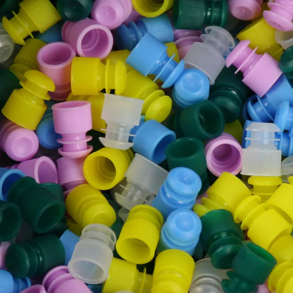 13mm Flange Plug Caps for CT2 & CR1 Tubes — 9 Colors, 1000/Bag | Globe Scientific