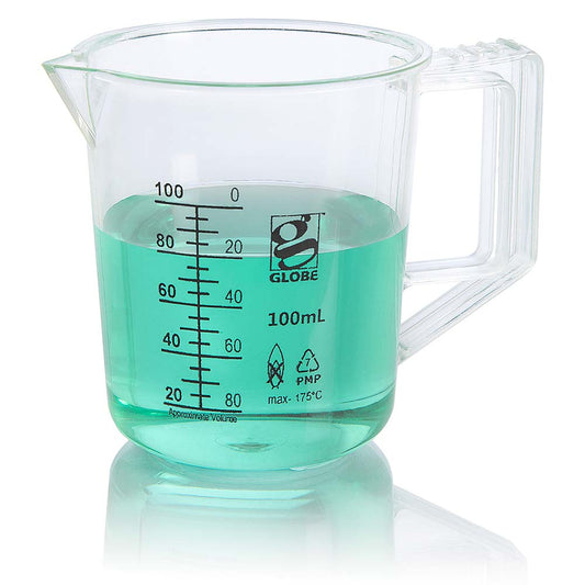 Globe Scientific Beaker With Handle, Diamond Essentials, Low Form, Printed Graduations, Pmp, 1/Bag 100 mL to 5000 mL