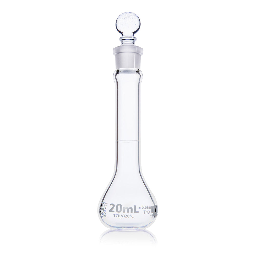 Globe Scientific Wide Mouth Volumetric Flask 8230020 20 mL Borosilicate Glass