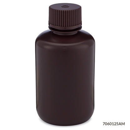 Globe Scientific Bottle, Narrow Mouth, Hdpe Bottle, Attached Pp Screw Cap, Amber, 12/Pack 30 mL to 500 mL