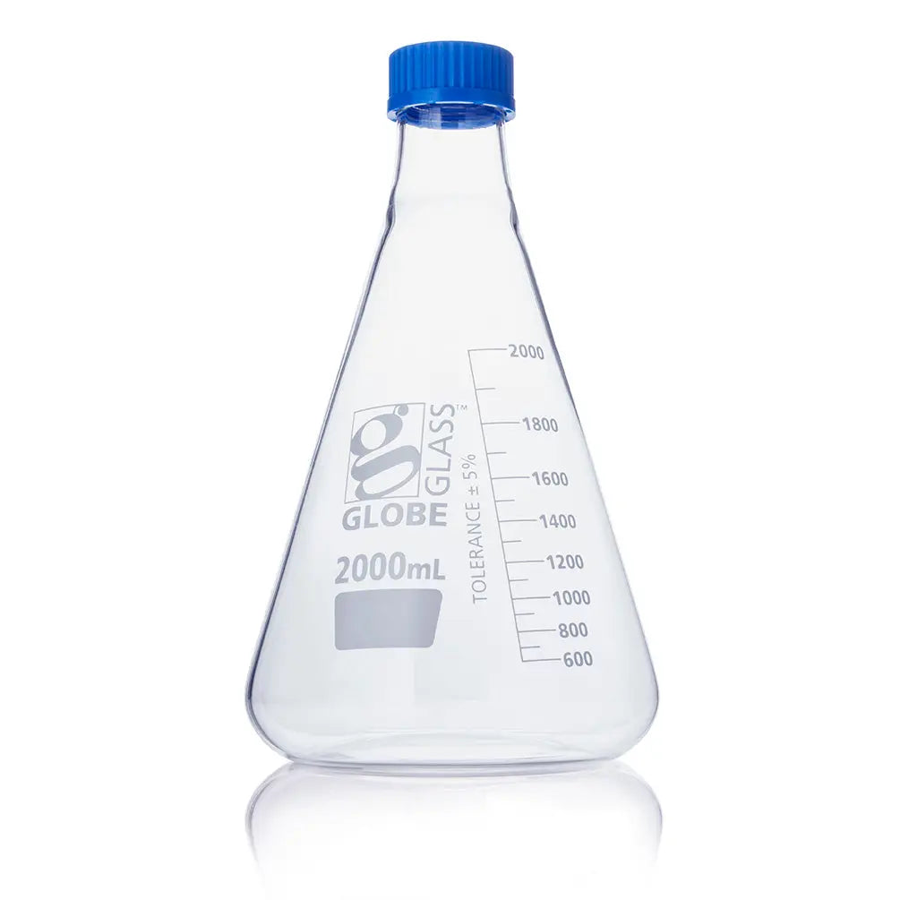 Erlenmeyer Flasks, Borosilicate Glass — 2000 mL & 4000 mL, 6/Case | Globe Scientific