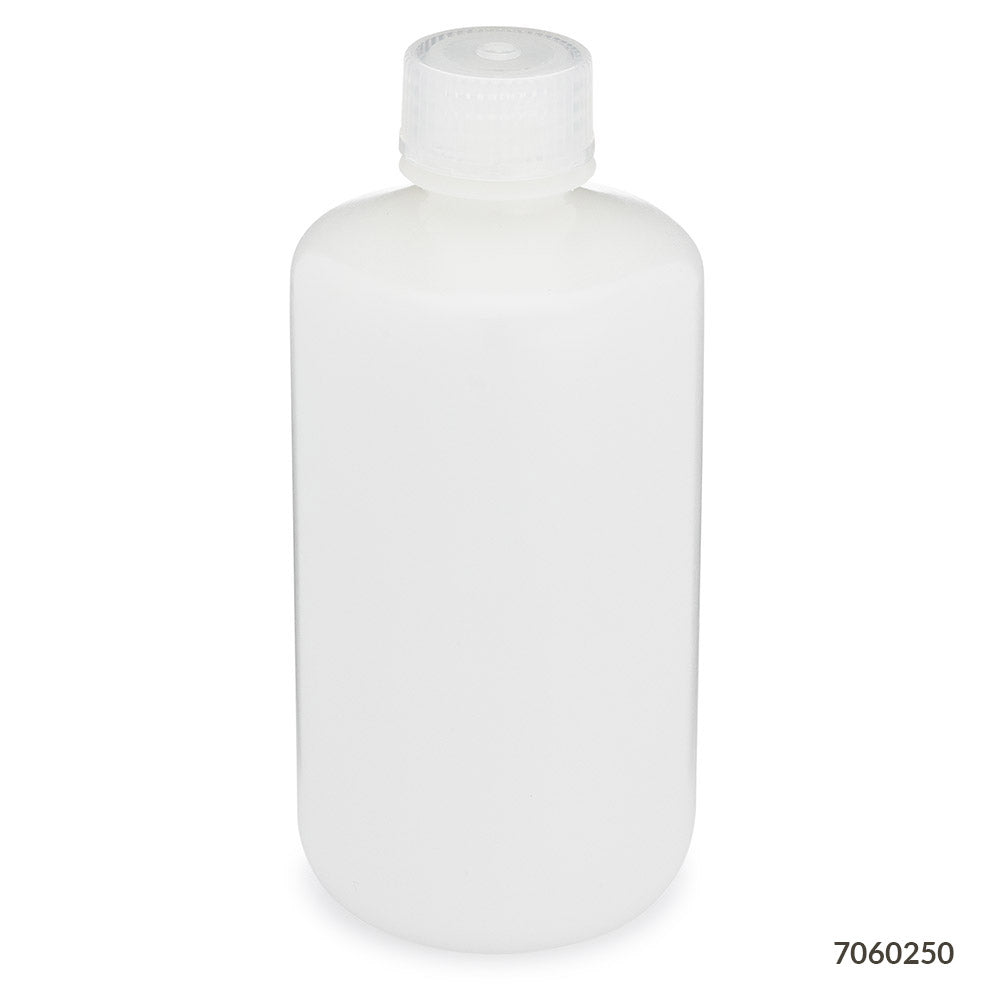 Globe Scientific Bottle, Narrow Mouth, Hdpe Bottle, Attached Pp Screw Cap, 12/Pack 30 mL to 500 mL