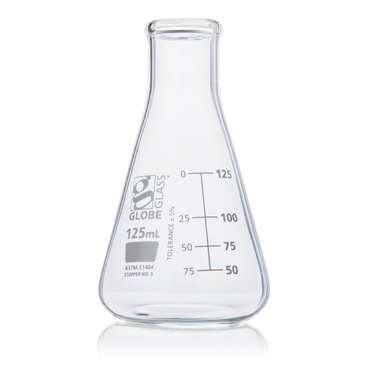 Globe Scientific Narrow Mouth Erlenmeyer Flask 8400125 125 mL Borosilicate Glass