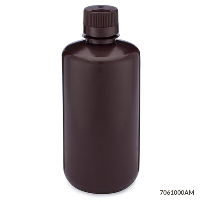 Globe Scientific Bottle, Narrow Mouth, Hdpe Bottle, Attached Pp Screw Cap, Amber, 6/Pack 1000 mL
