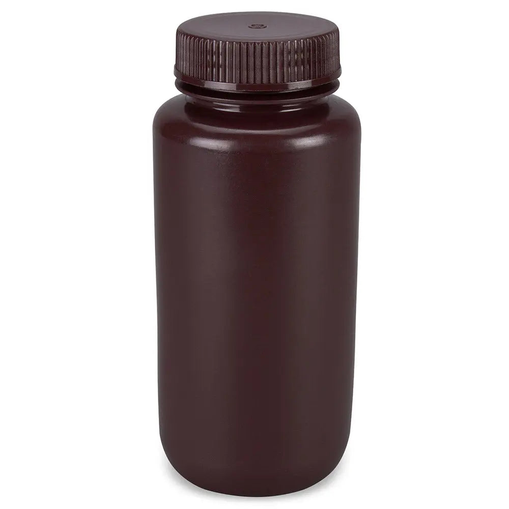 Globe Scientific Bottle, Wide Mouth, Round, Amber HDPE with Amber PP Closure, 500mL, Bulk Packed with Bottles and Caps Bagged Separately, 125/Case 7510500AMBKS Laboratory Equipment