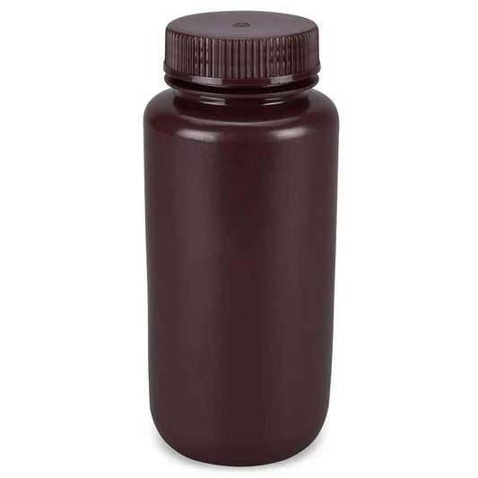 Globe Scientific Bottle, Wide Mouth, Round, Amber HDPE with Amber PP Closure, 500mL, Bulk Packed with Bottles and Caps Bagged Separately, 125/Case 7510500AMBKS Laboratory Equipment