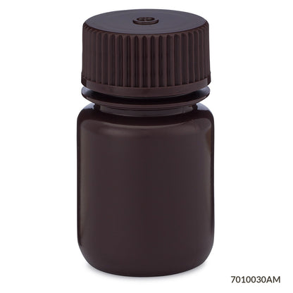 Globe Scientific Bottle, Wide Mouth, Hdpe Bottle, Attached Pp Screw Cap, Amber, 12/Pack 30 mL to 500 mL