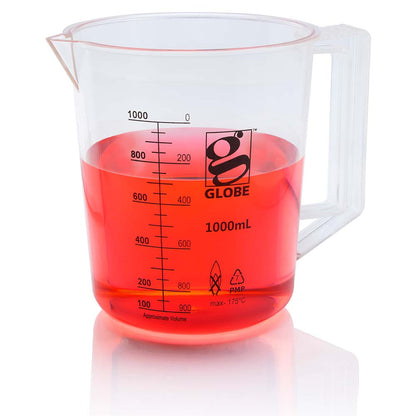 Globe Scientific Beaker With Handle, Diamond Essentials, Low Form, Printed Graduations, Pmp, 1/Bag 100 mL to 5000 mL